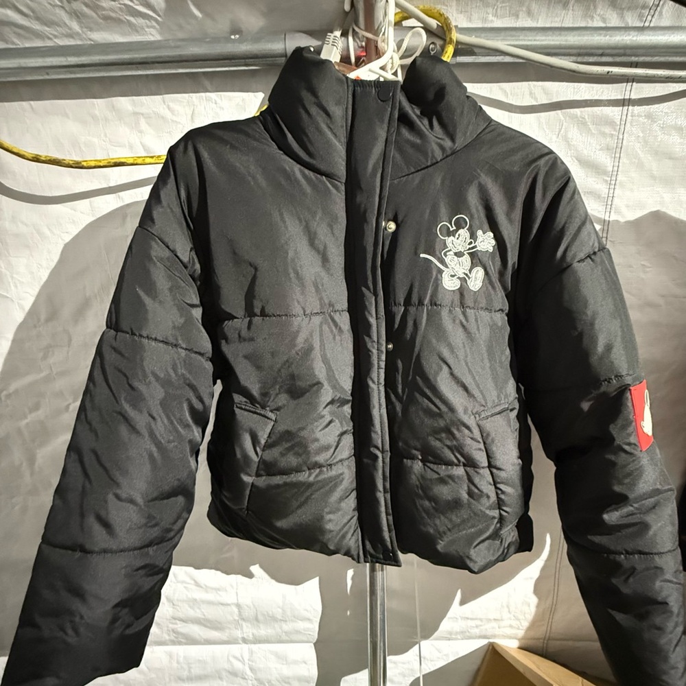 Black Disney Mickey Mouse Puffer Jacket with